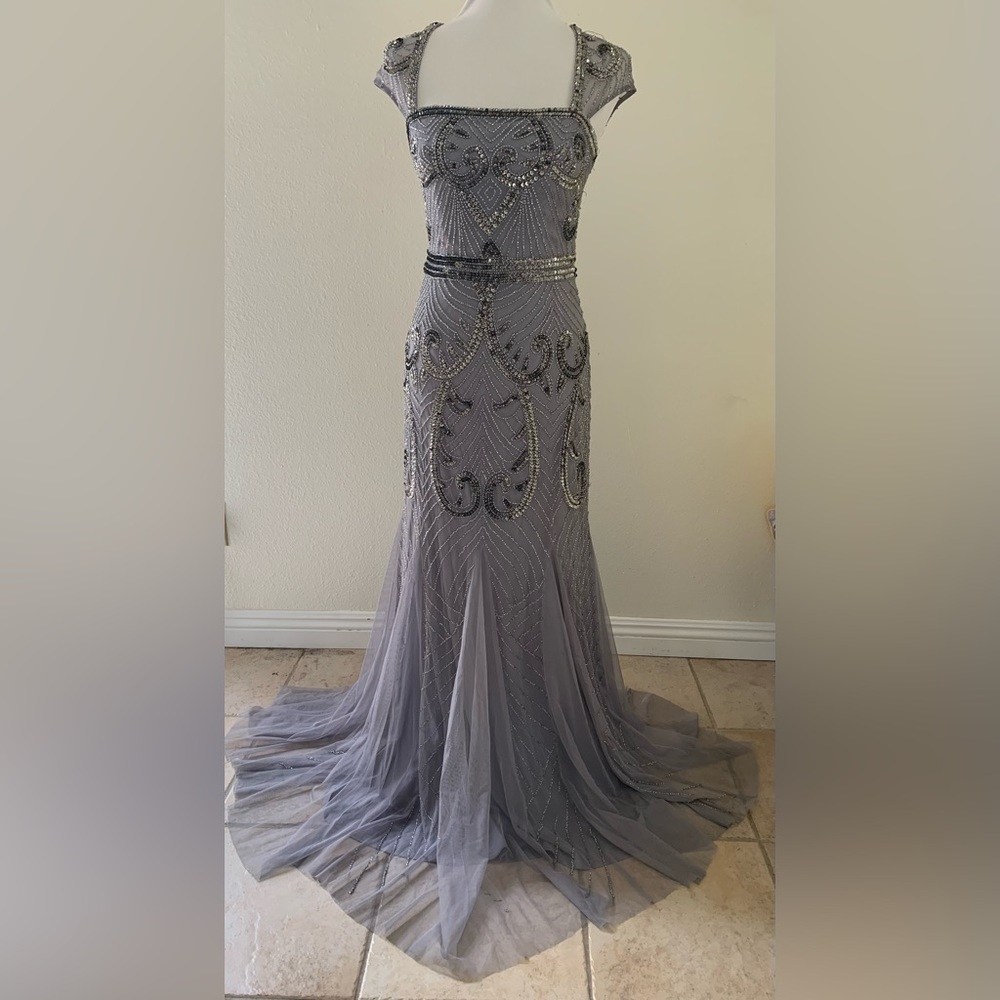 Bloomingdale’s Adrianna Papell beaded mesh cocktail dress